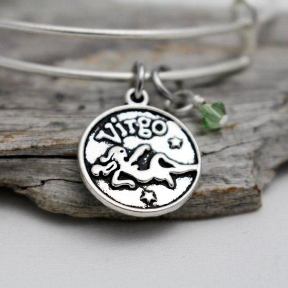 August Virgo Adjustable Charm Bangle - Handmade Zodiac Bracelet - Picture 5 of 14